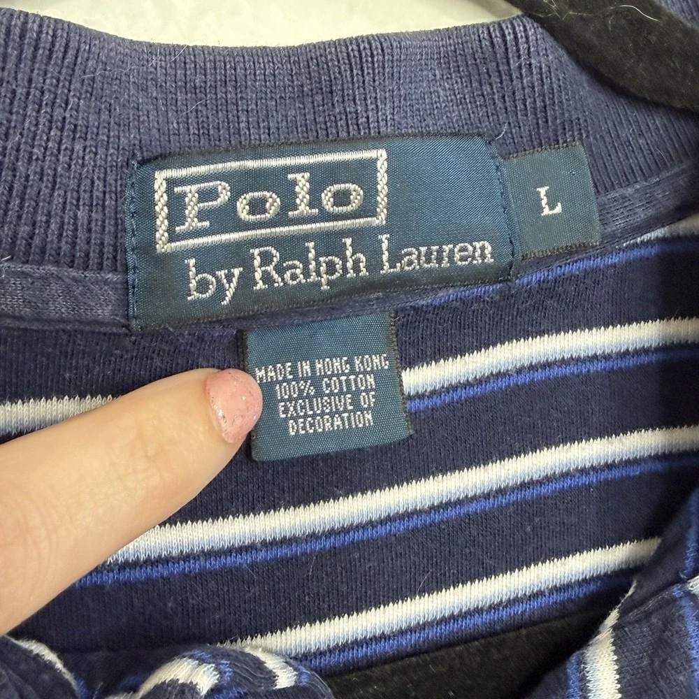 Polo Ralph Lauren Navy Blue Striped Polo Shirt‎ Men's Large Classic Fit